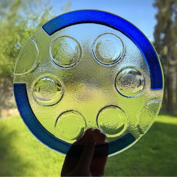 Fused Art Glass Passover Seder Plate – Cobalt Blue & Clear Textured Glass – 10” - Picture 1 of 7